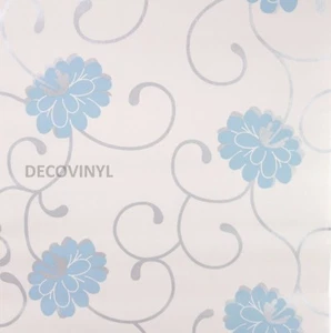 10M SKY BLUE FLORAL STICKY BACK VINYL FILM WALLPAPER PLASTIC FABLON PATTERNED UK - Picture 1 of 5