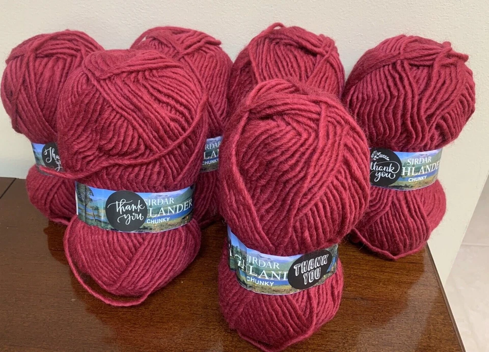 Lot of 6 Skein Lot Sirdar Highlander Chunky Wool Acrylic Yarn Crimson Red - Image 1 of 4