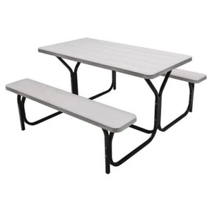 Alpulon Picnic Table Bench Set 59" All-Weather Metal Outdoor Rectangle White - Picture 1 of 4
