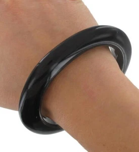 Made in Italy Oval Lucite Smoke Black Bangle Bracelet Ladies Junior Size - Picture 1 of 3