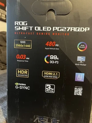 ROG Swift OLED Pg27aqdp QHD 480HZ 0.03ms Ultra-fast Gaming Monitor - Image 1 of 2