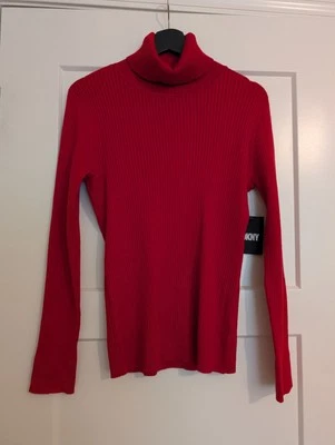 Suéter DKNY para mujer rojo acanalado cuello alto talla pequeña nuevo con etiquetas $69 Foto 1 de 4