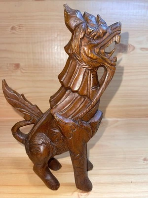 Vintage Hand Carved Wood Balinese Chinese Tai Foo Dog Lion Dragon Guardian Rare, Foto 1 de 4