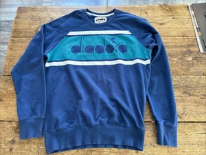 DIADORA Mens Graphic Sweatshirt Jumper Large Navy Blue Cotton - Picture 1 of 7