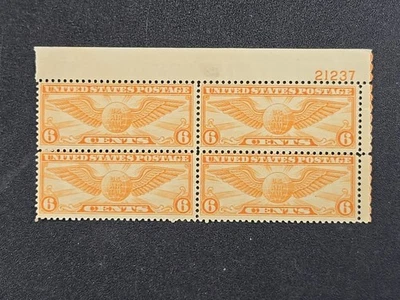 1934 6 cent Winged Globe Air Mail Scott#C19. Plate # Block of 4 - MNH stk#cq1 - Image 1 of 4