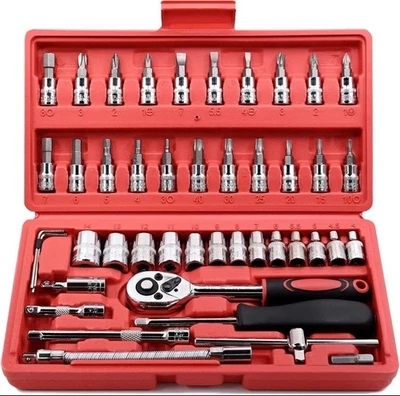 46 Pieces 1/4 inch Drive Socket Ratchet Wrench Set, with Bit Socket Set Metric   - Image 1 of 4