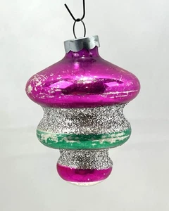 Vintage Shiny Brite Pink Grün Glitzer Atomic Tornado Glas Weihnachtsschmuck - Bild 1 von 9
