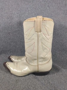 TONY LAMA Womens Size 7 Beige Leather Cap Toe Lizard Gold Label Cowboy Boots - Picture 1 of 9