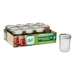 Kugel Gesteppt Kristall 8 Unzen Einmachgläser 12 Stück, Halbes Pint Einmachgläser mit Deckel 12 Stück - Bild 1 von 6