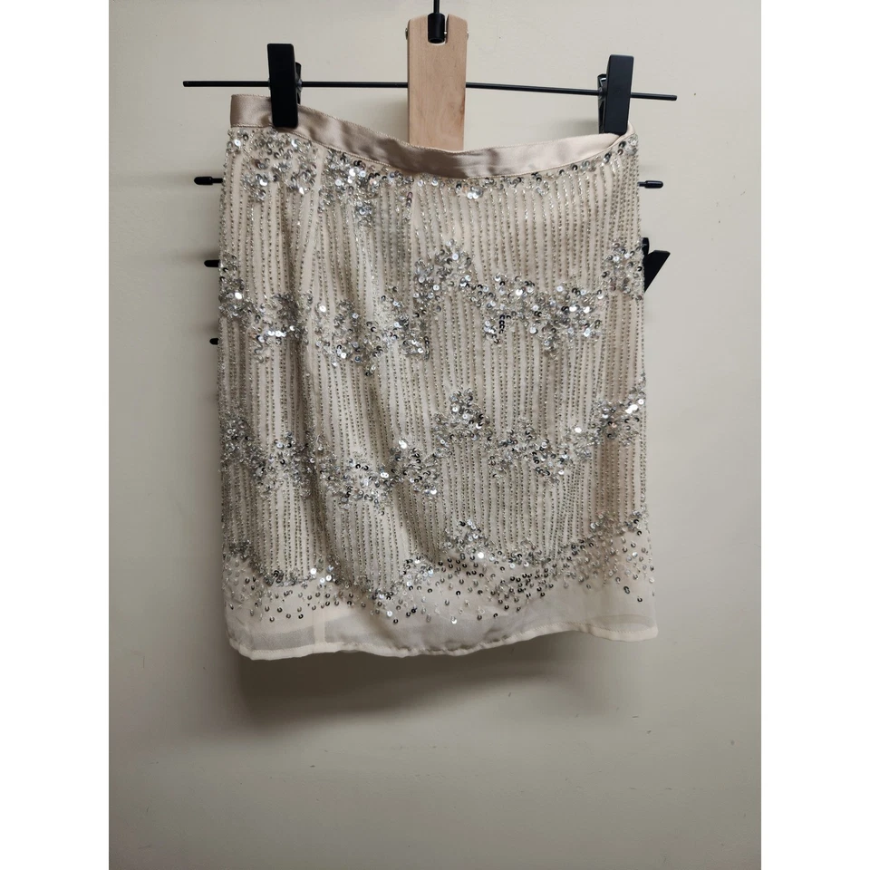 Falda H&M Plateada Lentejuelas Adornada Beige Fiesta Cóctel Foto 1 de 2