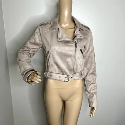 Chaqueta de moto recortada de gamuza beige Forever 21 Foto 1 de 4