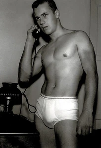 1960s Underwear model on the phone 4x6 reprint tighty whities Gay Estate Collect - Picture 1 of 1