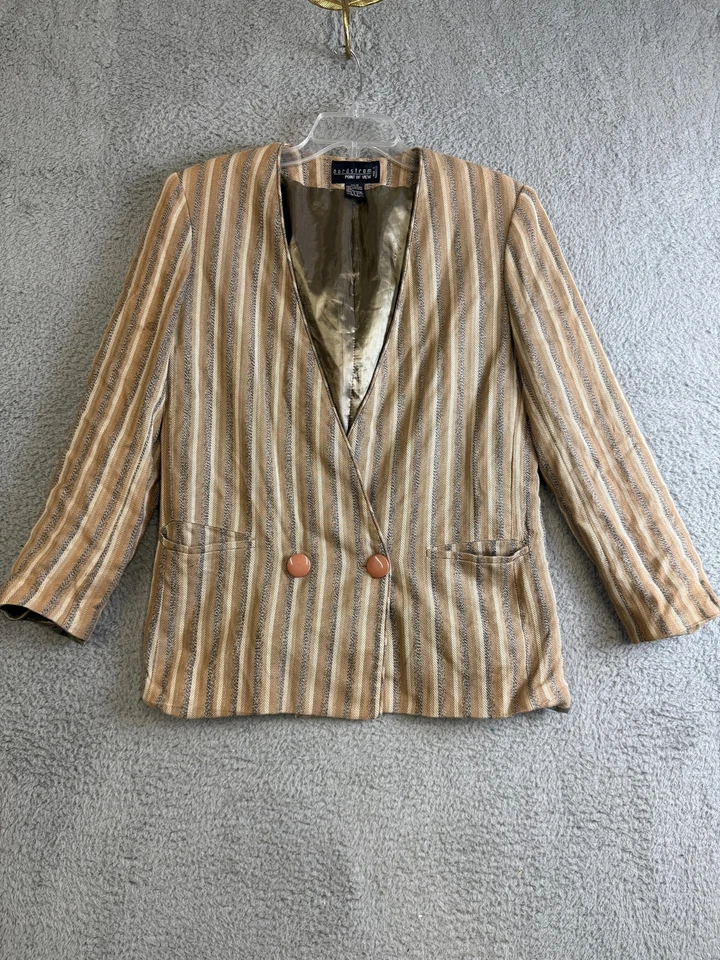 Blazer feminino vintage Nordstrom ponto de vista 12 listrado peito duplo anos 90 - Imagem 1 de 4