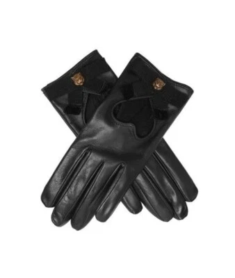 Gucci Black Leather Heart Bow Gloves - Image 1 of 4