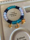 Handmade Glass Beaded Bracelet w Charms - Blue & Space Themed - 7in