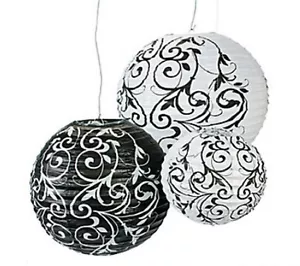 9 Black & White Paper Lanterns Hanging Wedding Decoration Damask Party Decor - Picture 1 of 1