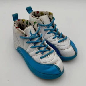 Air Jordan 12 XII Emoji Sneakers Youth Size 10C White Blue DQ4367-114 - Picture 1 of 6