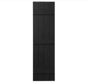 Black 15 in. x 55 in Polypropylene 4-Board Closed Board & Batten Shutters Pair - Picture 1 of 5