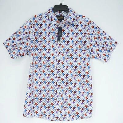 Cremieux Premium Manga Corta L Blanco Azul Púrpura Negro Colorido Geo Elastizado Nuevo con Etiquetas Foto 1 de 4