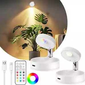 Rechargeable LED Spotlight for Indoor, Wireless RGB Spot Light with 2 Pack - Picture 1 of 8
