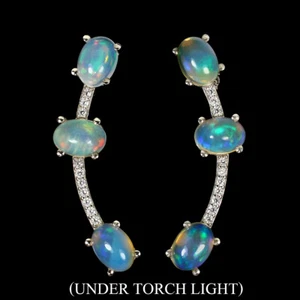 925 Sterling Silver Earrings Oval Fire Opal 7x5mm Simulated Cz Gemstone Jewelry - Picture 1 of 10