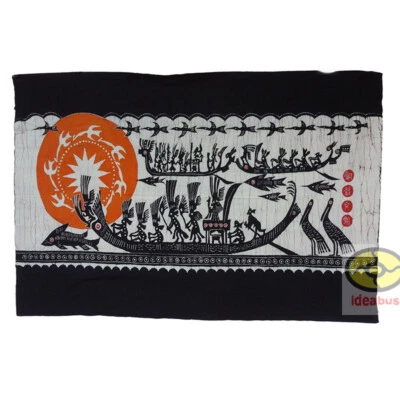 Art Wall Hanging Batik Tapestry-Hmong Copper and Drum Decorative Pattern 36x54"W - Image 1 of 4