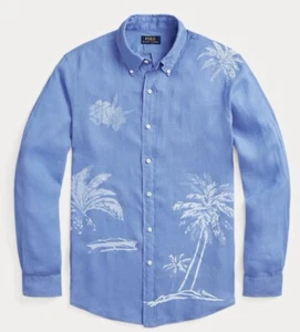 Polo Ralph Lauren Classic Fit Palm Tree Linen Shirt SIZE L RETAIL $148 - Picture 1 of 16