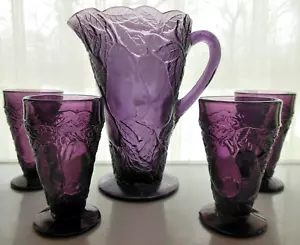 Tiara Indiana Glass Amethyst Sweet Pear Avocado Tumblers & Pitcher Beverage Set - Picture 1 of 8
