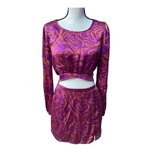 LE LIS Cropped Top Mini Skirt Set Disco Babe Women's Size Small Magenta NWT - Picture 1 of 4