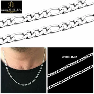 "Collar de cadena Figaro de plata esterlina 925 4 mm para hombre 16""-24" - Imagen 1 de 6