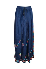 Boho Chic Gypsy Hippy Blue Flared Maxi Skirt Embroidered Fall Bohemian Skirts SM