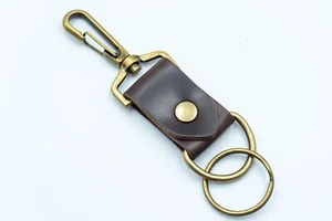 Leather Belt key clip holder detachable keychain security loop keyring BROWN - Picture 1 of 6