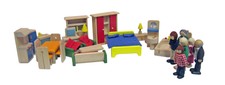 Puppenstubenmöbel-Set, 34-Teilig + Biegepuppenfamilie
