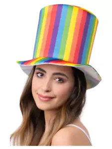 Lujo Orgullo Arcoiris Rayas Sombrero de Copa Adulto Festival Carnaval Disfraz - Imagen 1 de 1