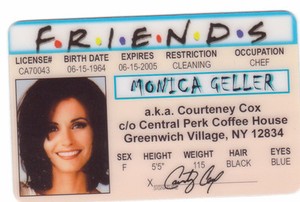 Courtney Cox  Monica Geller of FRIENDS tv show id card Identification ID Card
