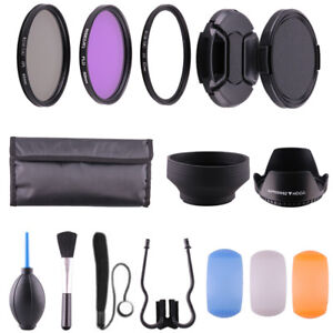 62MM UV CPL Polarizer FLD + Clean Kit + Lens Hood Cap for Canon Nikon DSLR 62mm