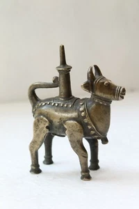 Antique Original Brass Fine Quality Holy Cow Ox Nandi Standing Statue NH4055 - Picture 1 of 12