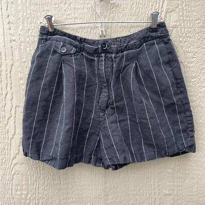 Shorts Lauren Ralph Lauren Feminino Tamanho 2 Listrado Preto 100% Linho Costura Interna 4" - Imagem 1 de 4