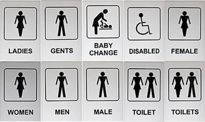 White Aluminium Toilet Sign 100x150mm Ladies, Female, Baby Change, Men, Disabled - Picture 1 of 11