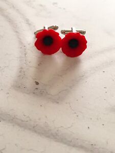 Pretty Red & Black Poppies Poppy Flower Cufflinks Dad Father Remembrance