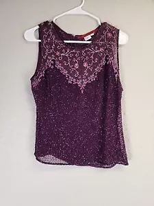 Camicia Emma nera viola perline trasparente 100% seta taglia L - Foto 1 di 6