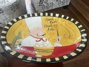 Italian Whimsical Chef Serving Platter 18” Oval Dishwasher Safe - Picture 1 of 6