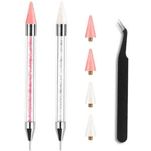 Dual-Ended Rhinestone Picker Tool - Nail Art DIY with Extra Wax Tips & Tweezer - Picture 1 of 7