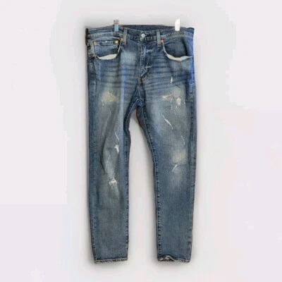 Vintage Big E Levi's 512 Blue Denim Str Slim Mid Rise Pockets Jeans Men's 34X30 - Image 1 of 4