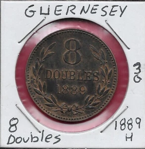 GUERNSEY 8 DOUBLE 1889-H VZ,QUEEN VICTORIA 1837-1901,NATIONAL ARMS WITHIN 3/4 W - Bild 1 von 2
