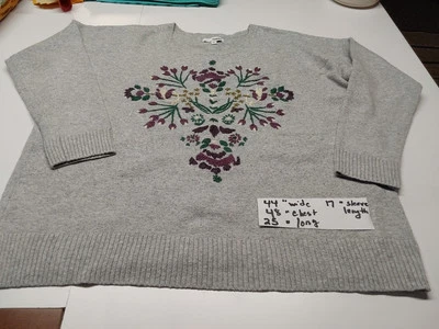 Suéter Sonoma Mujer XL Gris con Púrpura Verde Floral Bordado Suave Pullover Foto 1 de 4