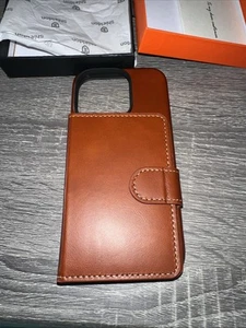 SHIELDON Genuine Leather Wallet Case for iPhone 16 Pro Brown - Picture 1 of 5