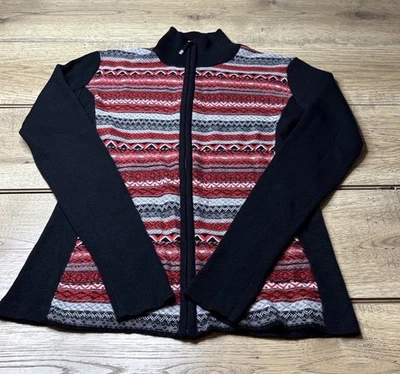 Chaqueta Suéter Obermeyer Mezcla Lana Cremallera Para Mujer S Negra Roja Nórdica Merino Foto 1 de 4