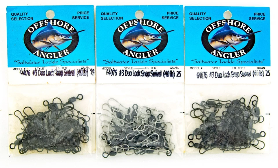 Offshore Angler #3 Duo Lock Snap Giratorio 40 lb Prueba 75 piezas Lote Hecho en EE. UU. 64076 Foto 1 de 2