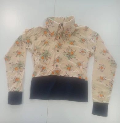 Винтажная вязаная рубашка 80-х от Campus размер M США кремовый оранжевый цветочный эластичный подол манжеты - Изображение 1 из 4